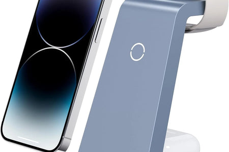 Wireless Charger - 3 in 1 Charging Station Compatible for Iphone & Iwatch - Charging Stand Dock for Airpods (Blue)