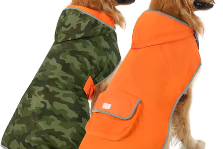 Reversible Dog Raincoat Hooded Slicker Poncho Rain Coat Jacket for Small Medium Large Dogs Camo Orange - L
