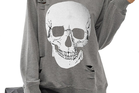 Women'S Crewneck Sweatshirt Skull Graphic T Shirts Long Sleeve Top Pullover Oversized Sweaters