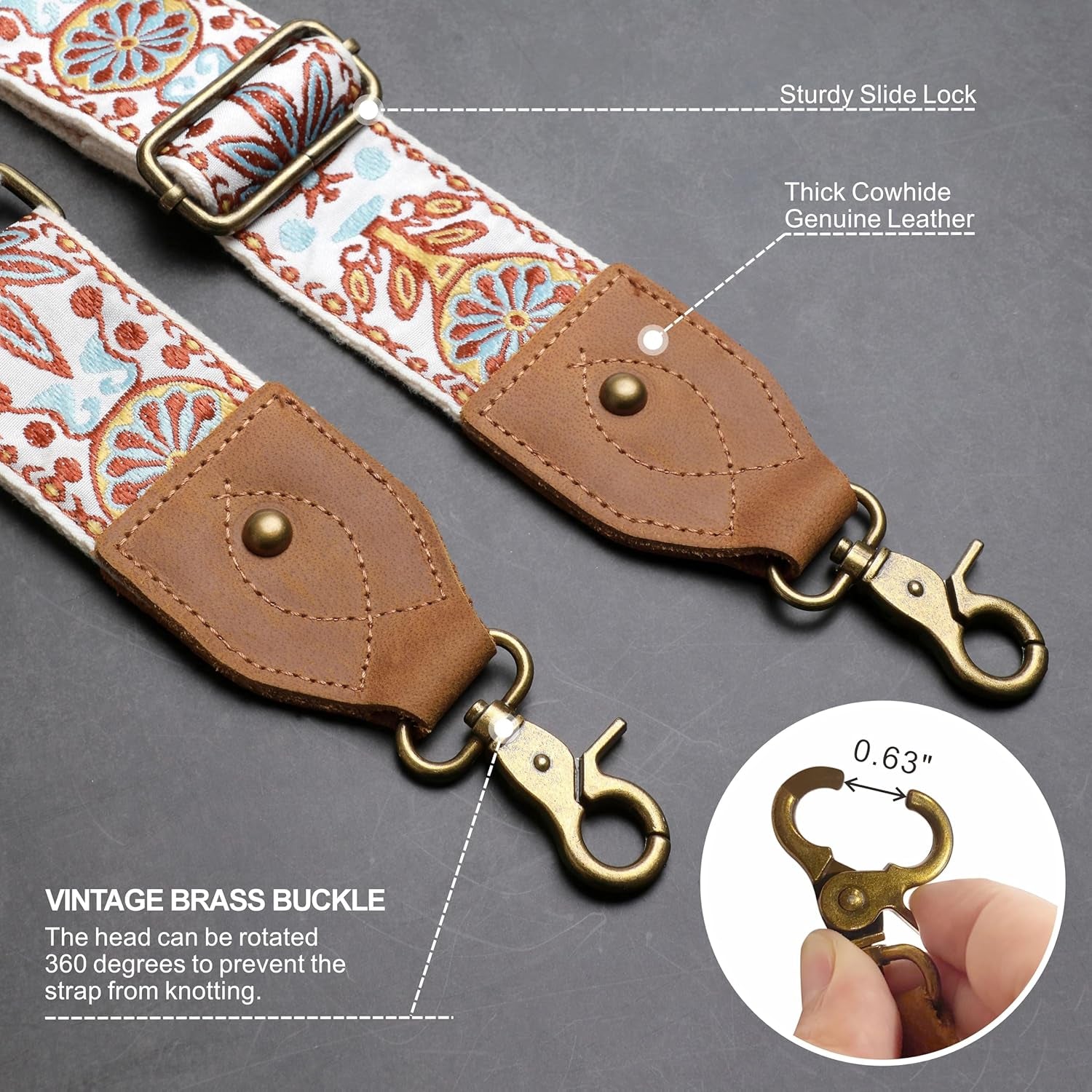 Purse Strap, 2"Cowhide Head Wide Shoulder Strap Adjustable Replacement,Retro Jacquard Embroidery Multi-Pattern Crossbody Bag Straps for Handbag,Crossbody Bags,Shoulder Bags(White Woven)