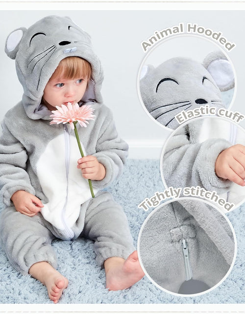 Load image into Gallery viewer, Unisex Baby Animal Costume Winter Autumn Flannel Hooded Romper Cosplay Jumpsuit
