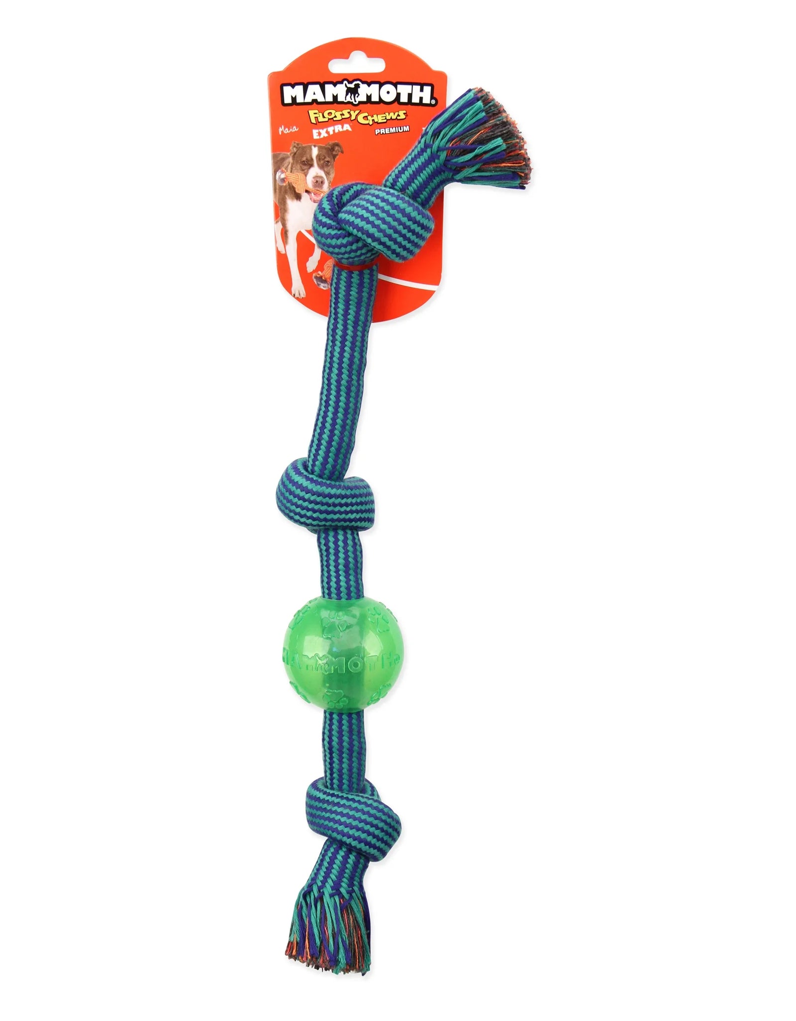 Flossy Chews Extra 3 Knot Tug with TPR Ball Rope Dog Toy, Large, 20"