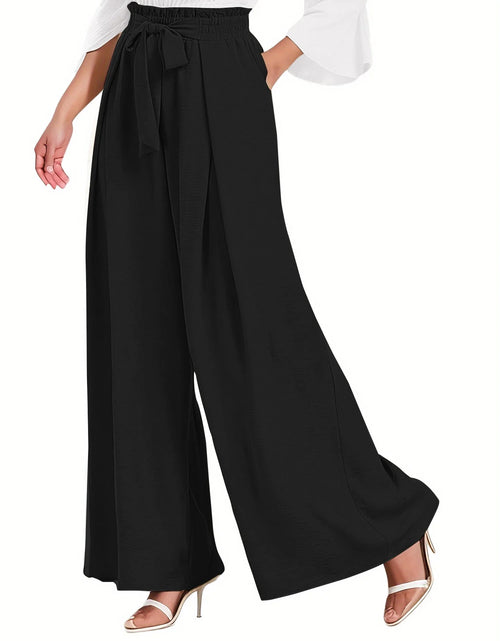 Load image into Gallery viewer, Womens Wide Leg Lounge Pants with Pockets High Waisted Adjustable Tie Knot Loose Casual Trousers Dress Work Pants
