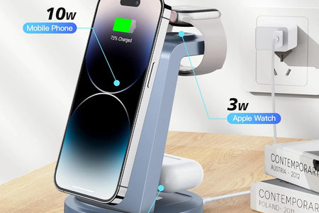 Wireless Charger - 3 in 1 Charging Station Compatible for Iphone & Iwatch - Charging Stand Dock for Airpods (Blue)