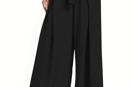 Womens Wide Leg Lounge Pants with Pockets High Waisted Adjustable Tie Knot Loose Casual Trousers Dress Work Pants