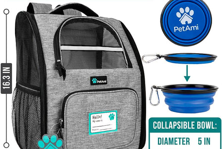 Dog Backpack Carrier for Small Large Cat, Pet, Puppy, Ventilated Pet Hiking Backpack Travel Bag, Airline Approved Cat Backpack Carrier, Camping Biking Dog Bag up to 18Lbs Pet, Grey