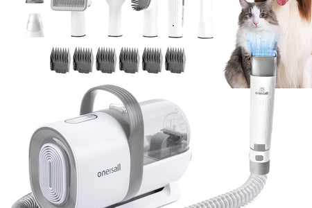 7 in 1 Dog Grooming Kit, Low Noise Pet Grooming Vacuum with 1.5 L Dust Cup, Dog Vacuum for Shedding Grooming, with 7 Professional Grooming Tools for Dogs Cats Pet Hair & Home Cleaning, Gray