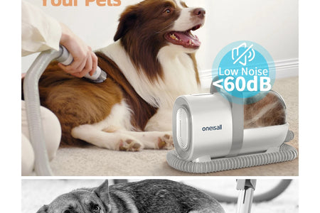 7 in 1 Dog Grooming Kit, Low Noise Pet Grooming Vacuum with 1.5 L Dust Cup, Dog Vacuum for Shedding Grooming, with 7 Professional Grooming Tools for Dogs Cats Pet Hair & Home Cleaning, Gray
