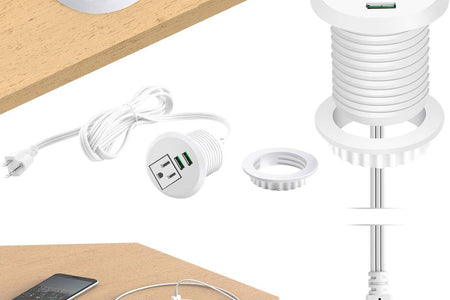 Desktop Power Grommet,Desk Grommet Outlet 2 Inch Hole,Power Grommet with USB, Easy Access to 1 Power Source along with 2 USB Power Port Connections(White)
