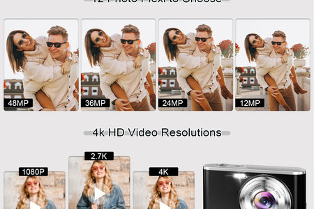 4K Digital Camera 48MP Autofocus Vlog Video Dual Cameras for Youtube with 32GB Card,Black,New