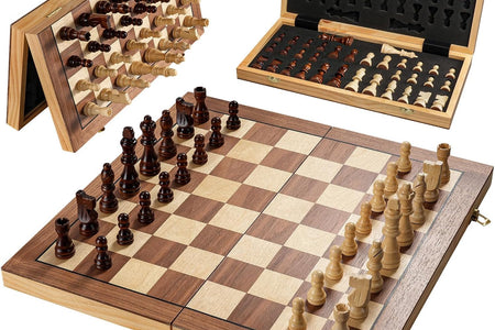 Magnetic Chess Board Set for Adults & Kids, 15" Wooden Folding Chess Boards, Handcrafted Portable Travel Chess Game with Pieces Storage Slots & 2 Extra Queens