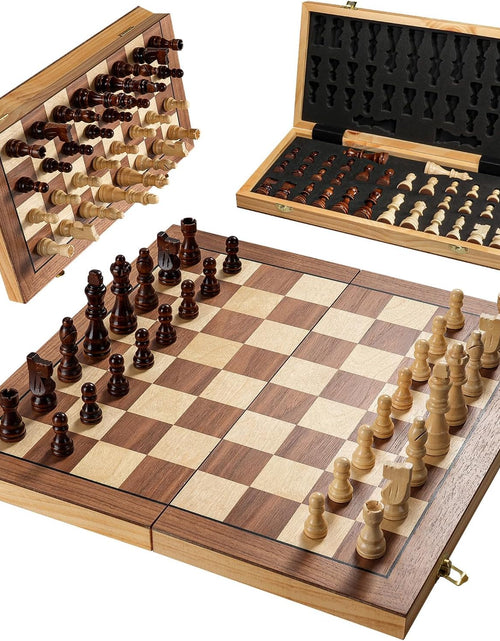 Load image into Gallery viewer, Magnetic Chess Board Set for Adults &amp; Kids, 15" Wooden Folding Chess Boards, Handcrafted Portable Travel Chess Game with Pieces Storage Slots &amp; 2 Extra Queens
